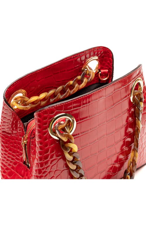 Frances Valentine Skip Croc Embossed Leather Tote In Red