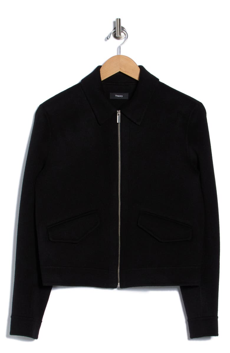 Theory Short Zip Wool Blend Jacket, Alternate, color, Black