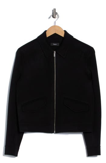 Theory Short Zip Wool Blend Jacket In Black