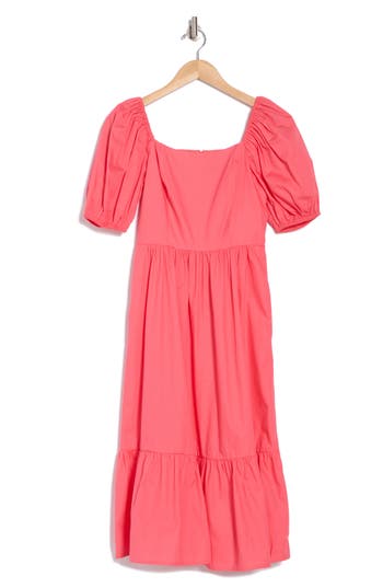 Shop Vince Camuto Cotton Puff Sleeve Midi Dress In Pink