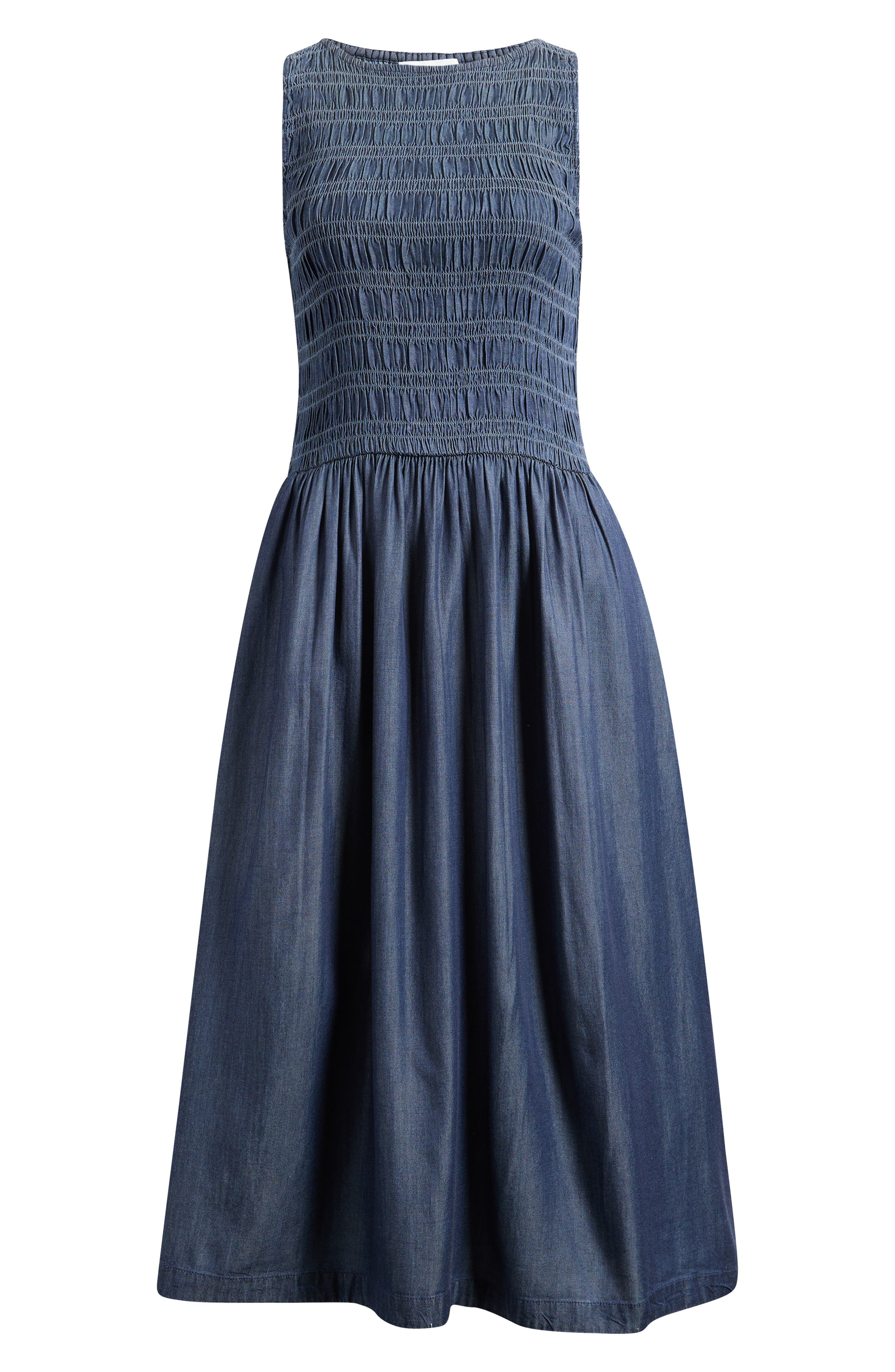 denim smocked maxi dress Skyline Chic Smocked Denim Maxi Dress