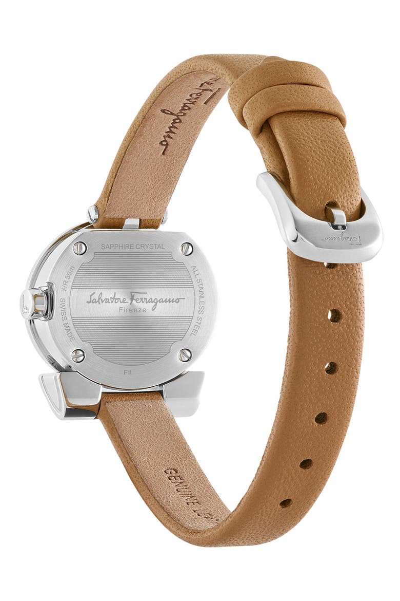 Salvatore Ferragamo Gancino Leather Bracelet Watch, 22mm, Alternate, color, BROWN/ SILVER