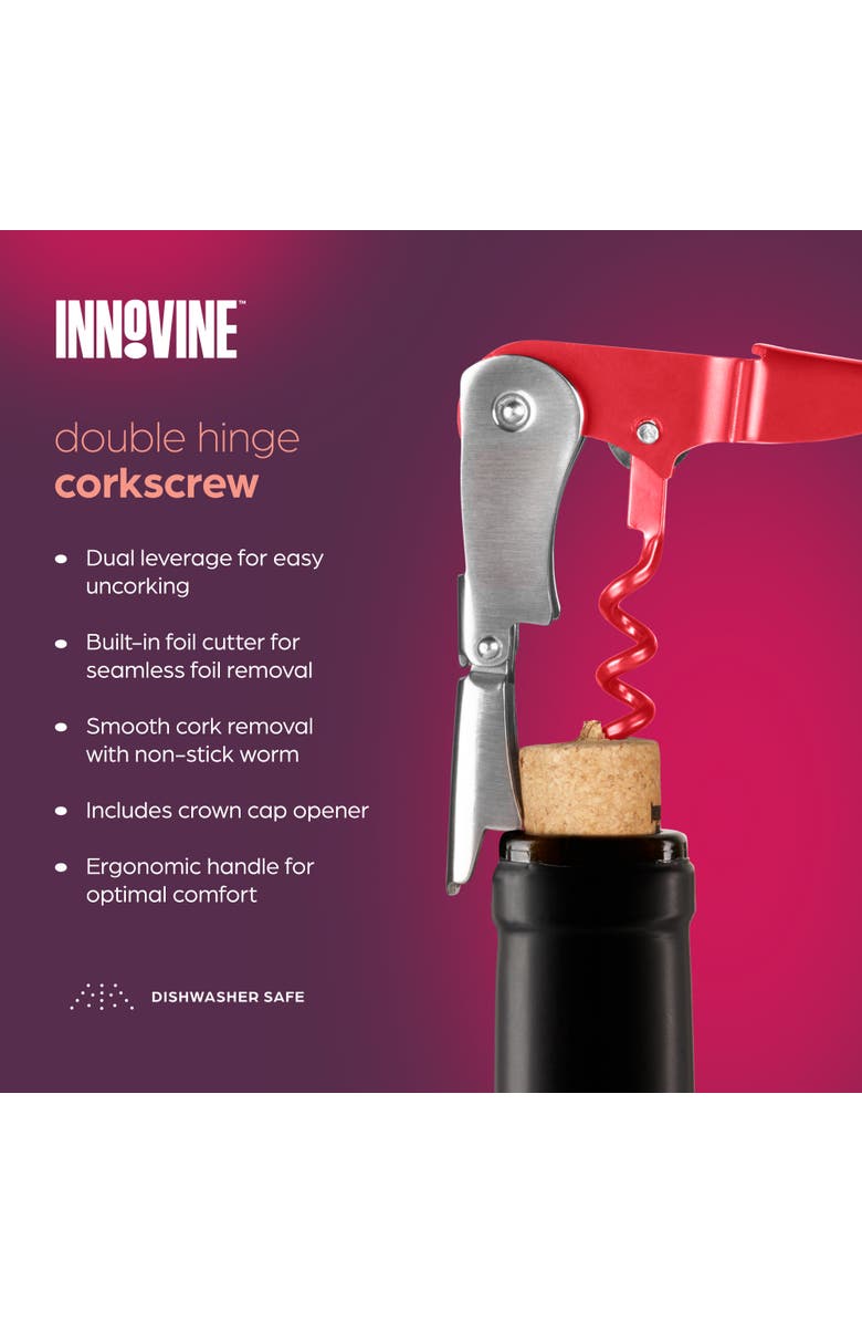 Innovine Double Hinge Corkscrew, Alternate, color, Raspberry