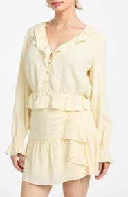 GUESS Shaelo Long Sleeve Button-Up Crop Top