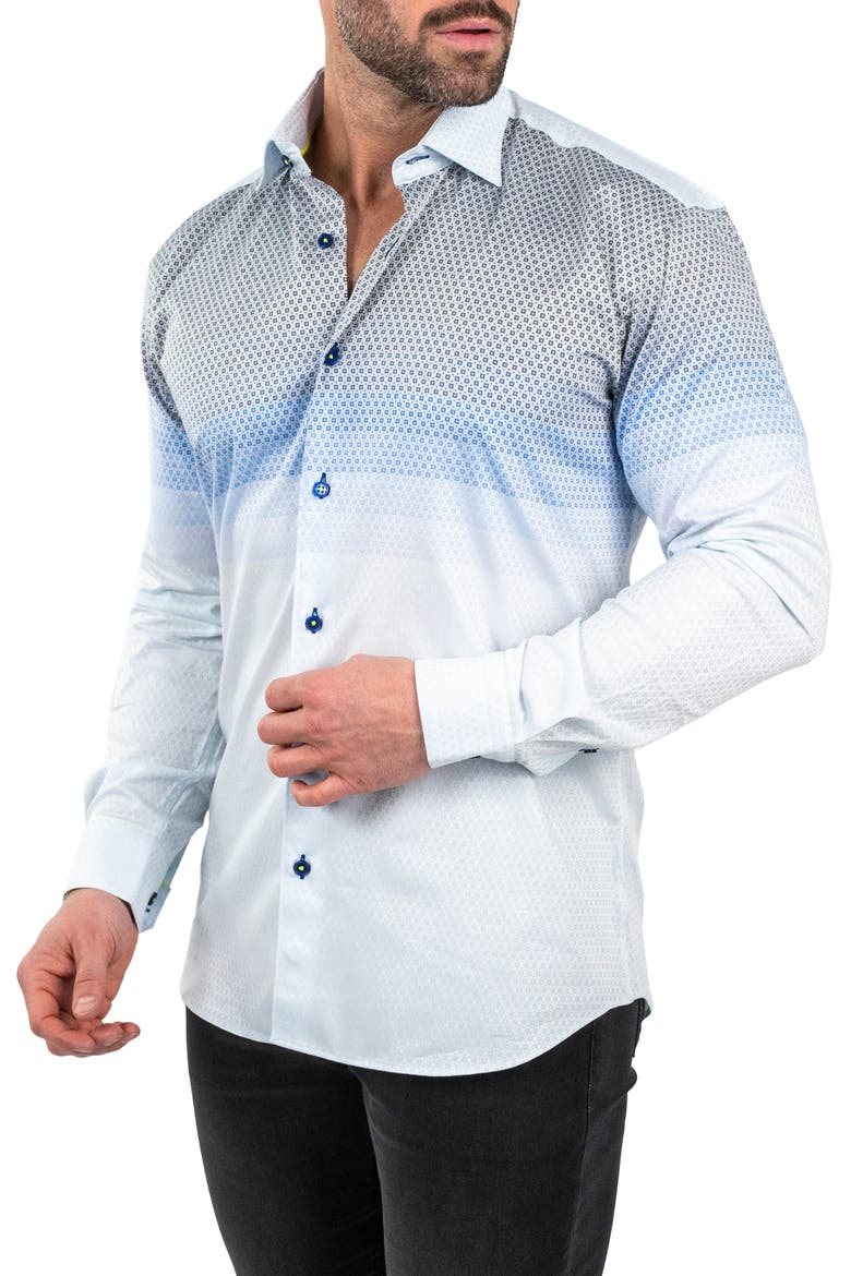 Fibonacci Jacqdegrade Blue Contemporary Fit Button-Up Shirt, Alternate, color, BLUE