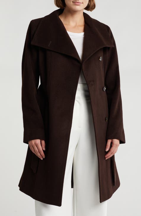 Asymmetric Belted Wool Blend Coat