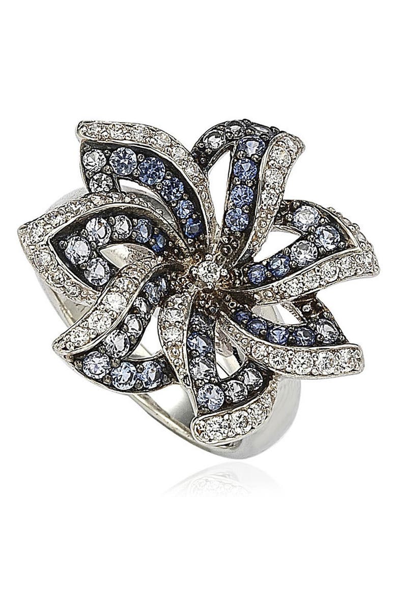 SUZY LEVIAN Sterling Silver Created Sapphire & Brown Diamond Spiral Ring, Main, color,