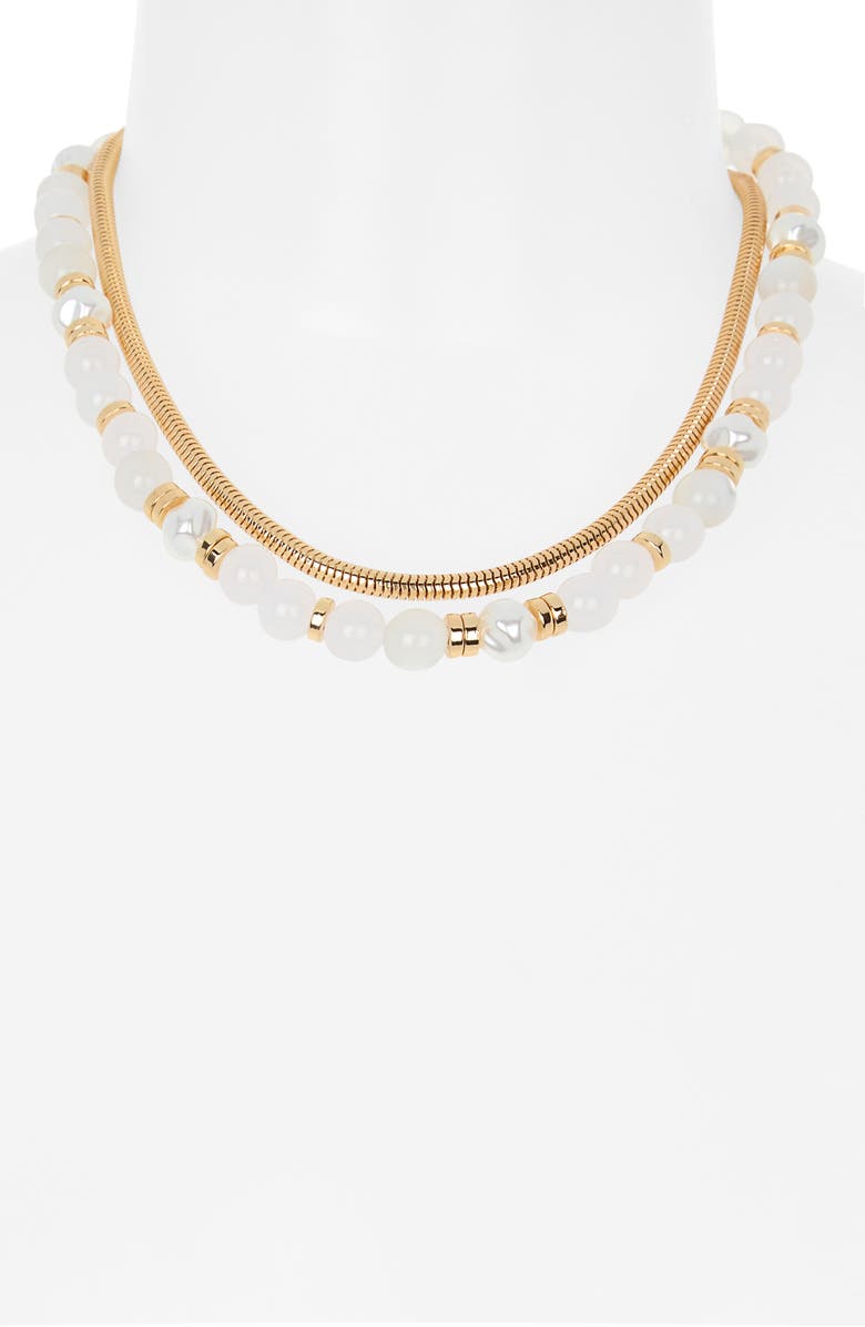 NORDSTROM RACK Layered Chain & Bead Necklace, Alternate, color, White- Gold