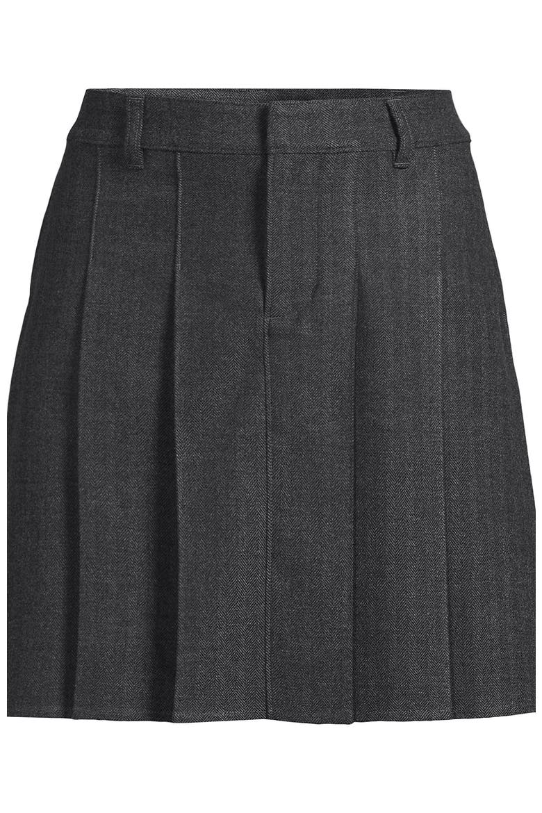 Plus Size Brushed Flannel Pleated Mini Skirt, Alternate, color, Dark Gray Herringbone
