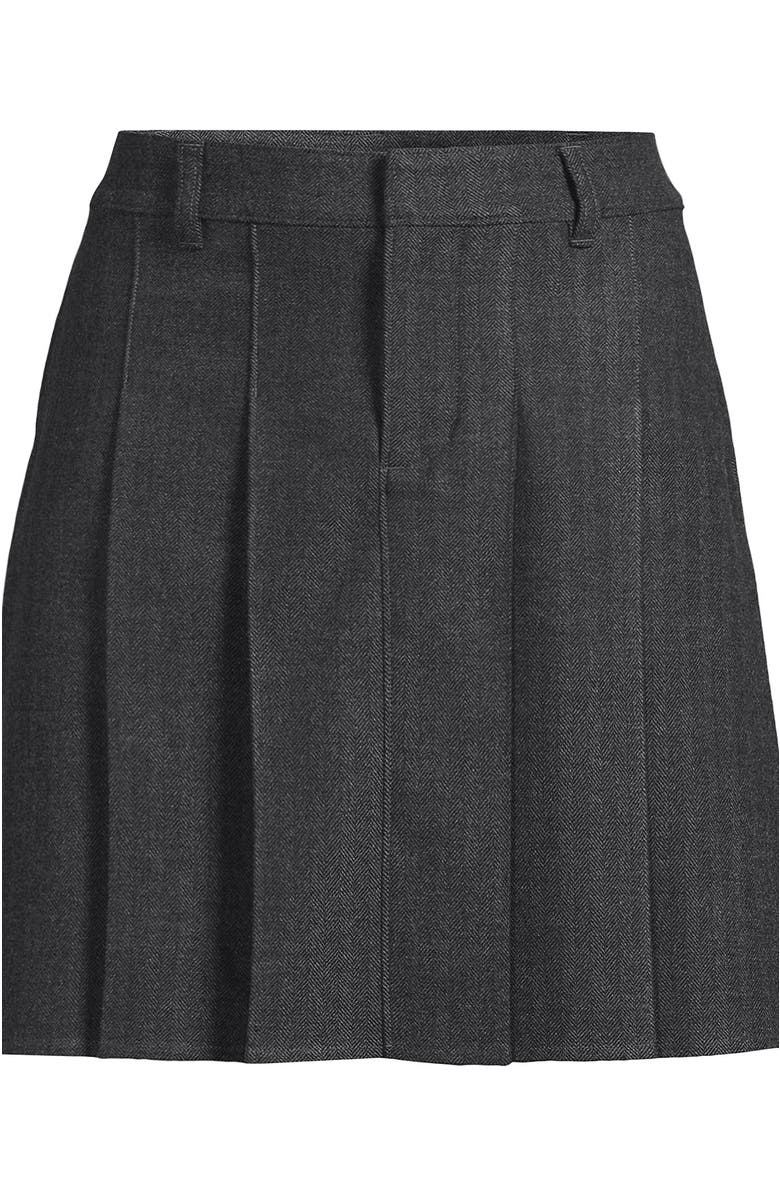 Lands' End Plus Size Brushed Flannel Pleated Mini Skirt, Alternate, color, Dark Gray Herringbone