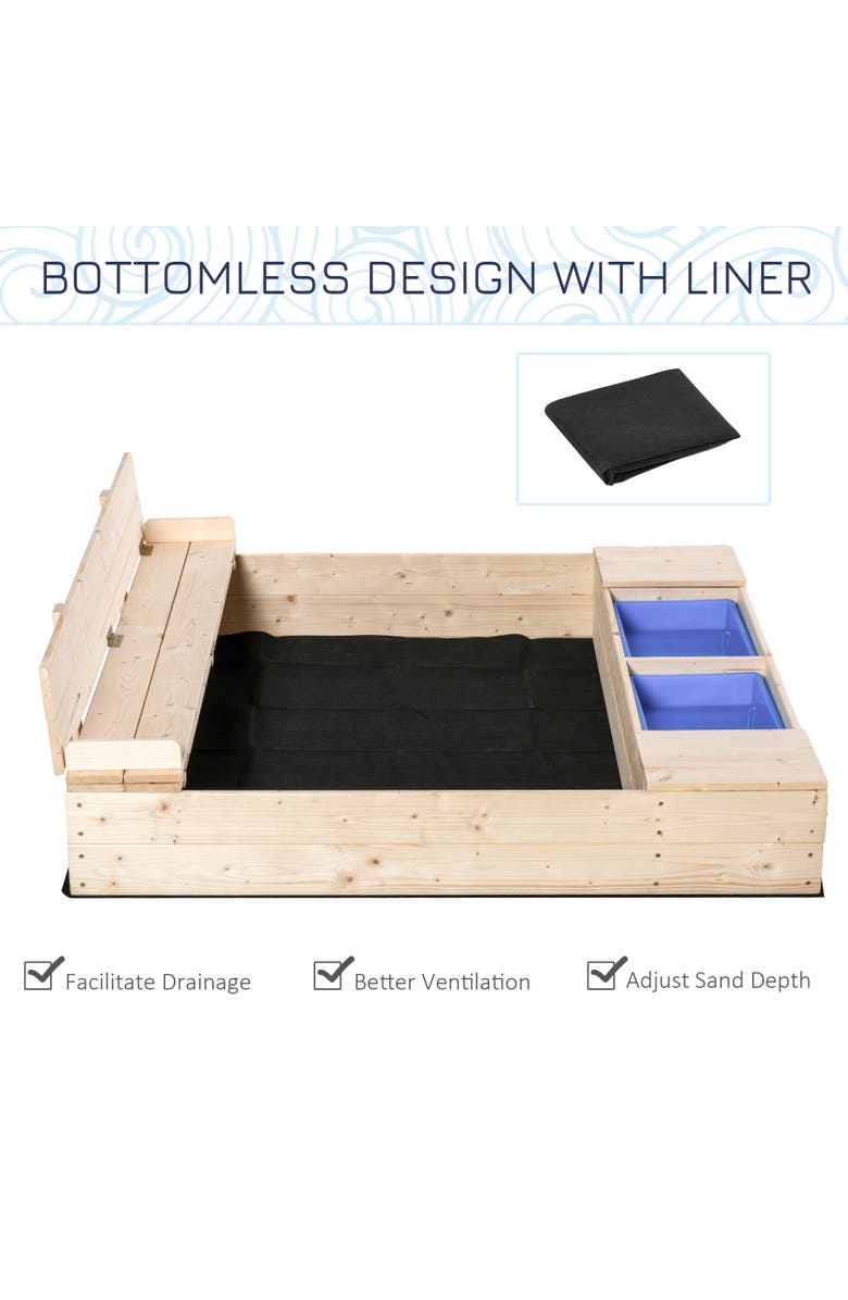 Outsunny Kids Wooden Sandbox with Foldable Bench & Plastic Boxes, Alternate, color, 
