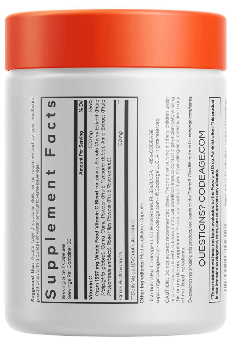 Whole Food Vitamin C, Acerola, Camu Camu, Amla Berry, Rose Hips, Citrus Bioflavonoids, Alternate, color, White