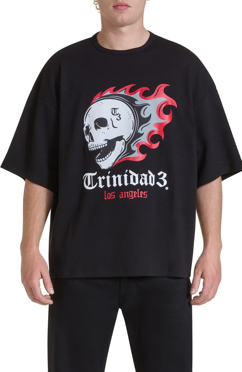 Trinidad3 Flaming Skull Cotton Graphic T-Shirt, Main, color, 