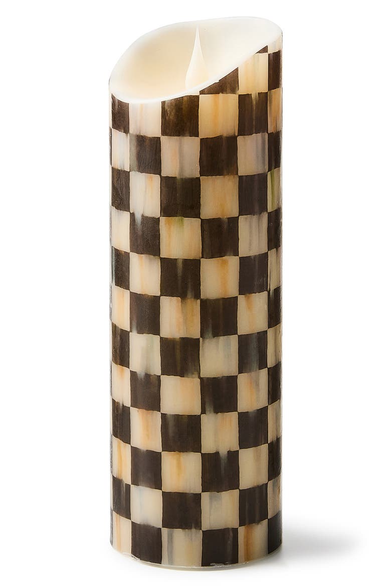 Courtly Check Flameless 9-Inch Pillar Candle, Main, color, BLACK/ WHITE