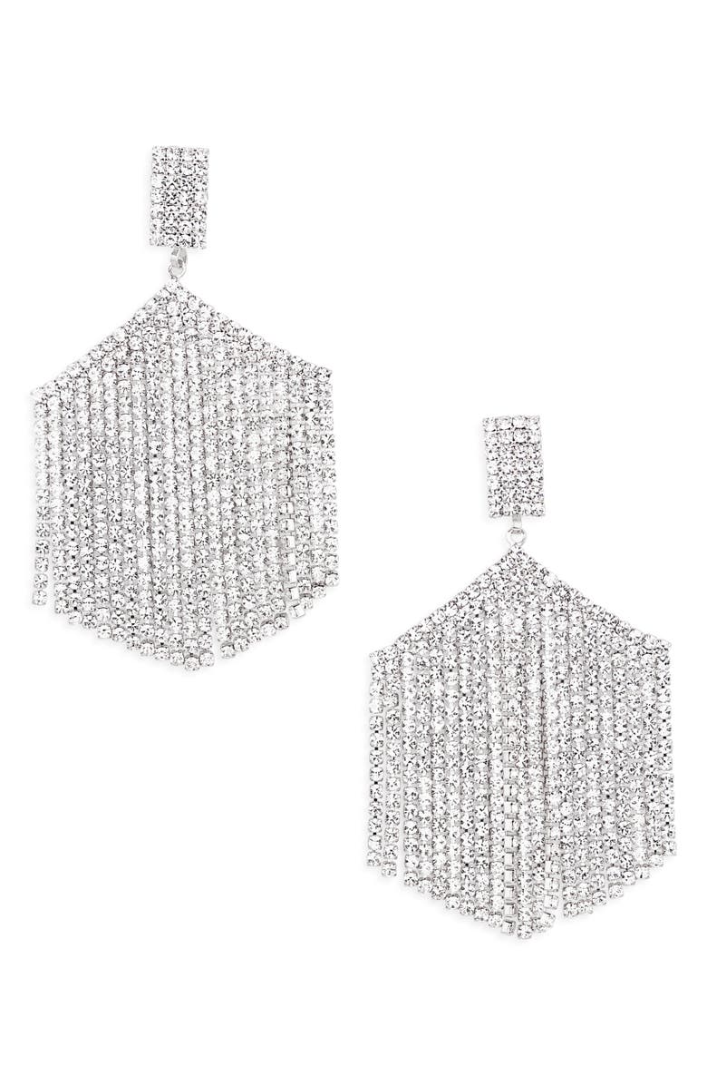 Tasha Crystal Fringe Drop Earrings, Main, color, Silver Crystal