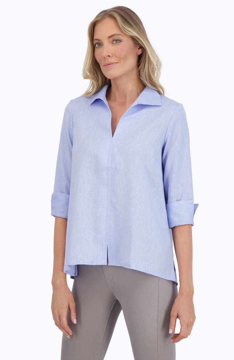 Foxcroft Agnes Linen Blend Top, Alternate, color, Powder Blu