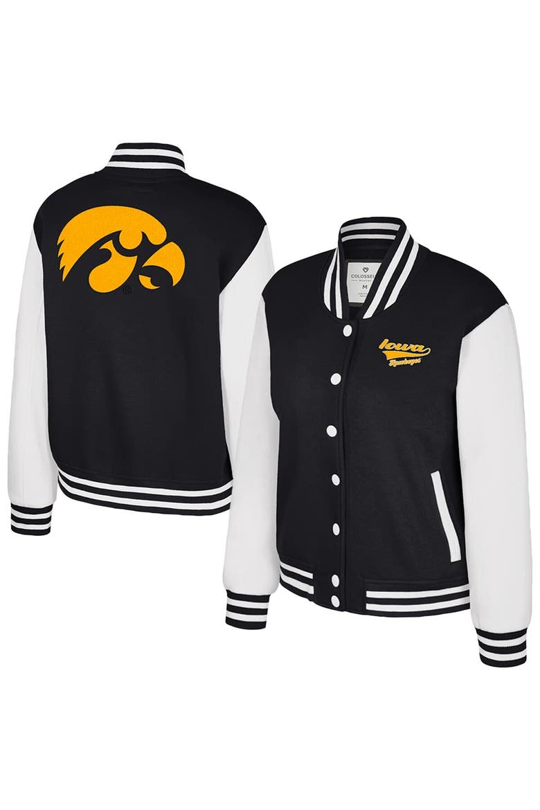 Women's Colosseum Black Iowa Hawkeyes French Baguette Full Snap Fleece Jacket, Main, color, Black