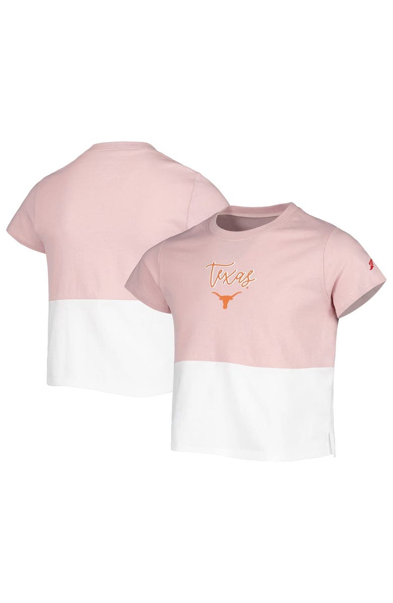 LEAGUE COLLEGIATE WEAR Girls Youth League Collegiate Wear Pink/White Texas Longhorns Colorblocked T-Shirt, Main, color, 