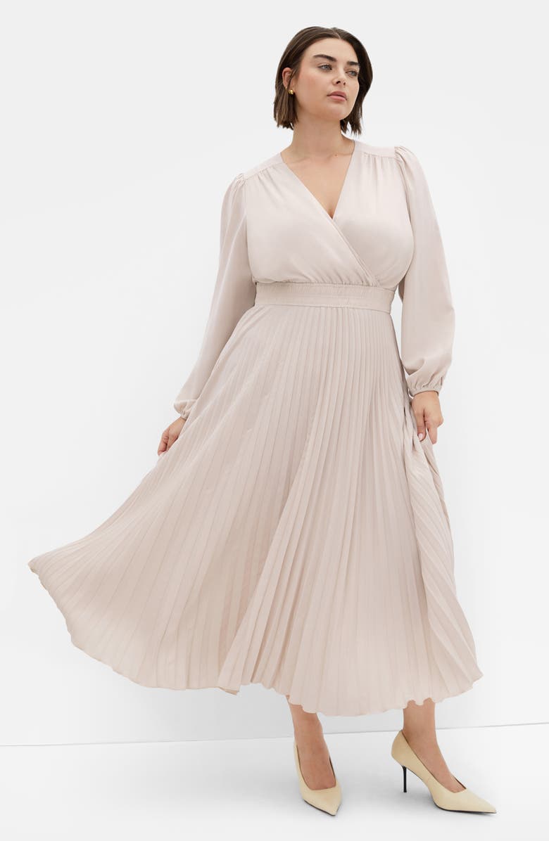 City Chic Fate Long Sleeve Pleated Maxi Dress, Alternate, color,