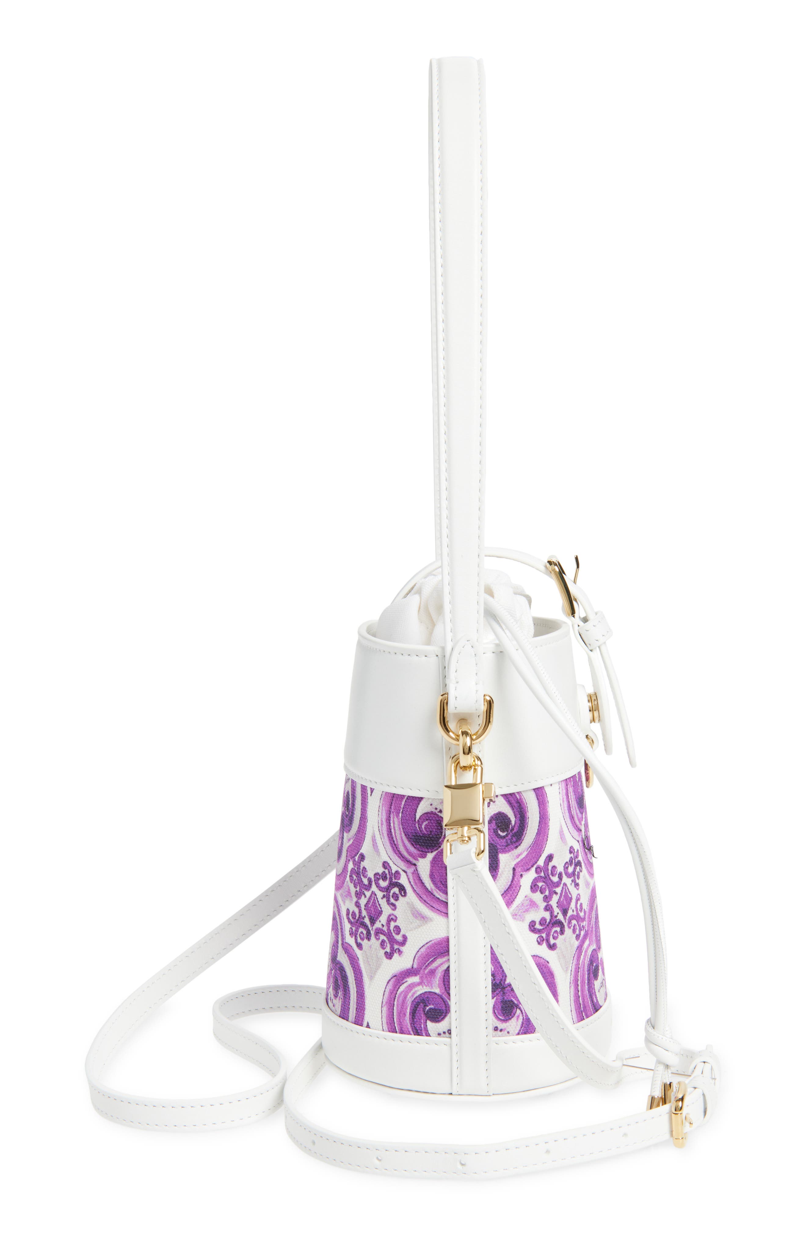 Dolce&Gabbana Capri Majolica Canvas Bucket Bag, Alternate, color, I03tn Maiolica 3 Viola