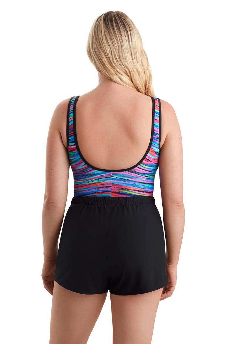 Binded Scoopneck Runaround Chlorine Resistant One-Piece Swimsuit, Alternate, color, Tidal Wave