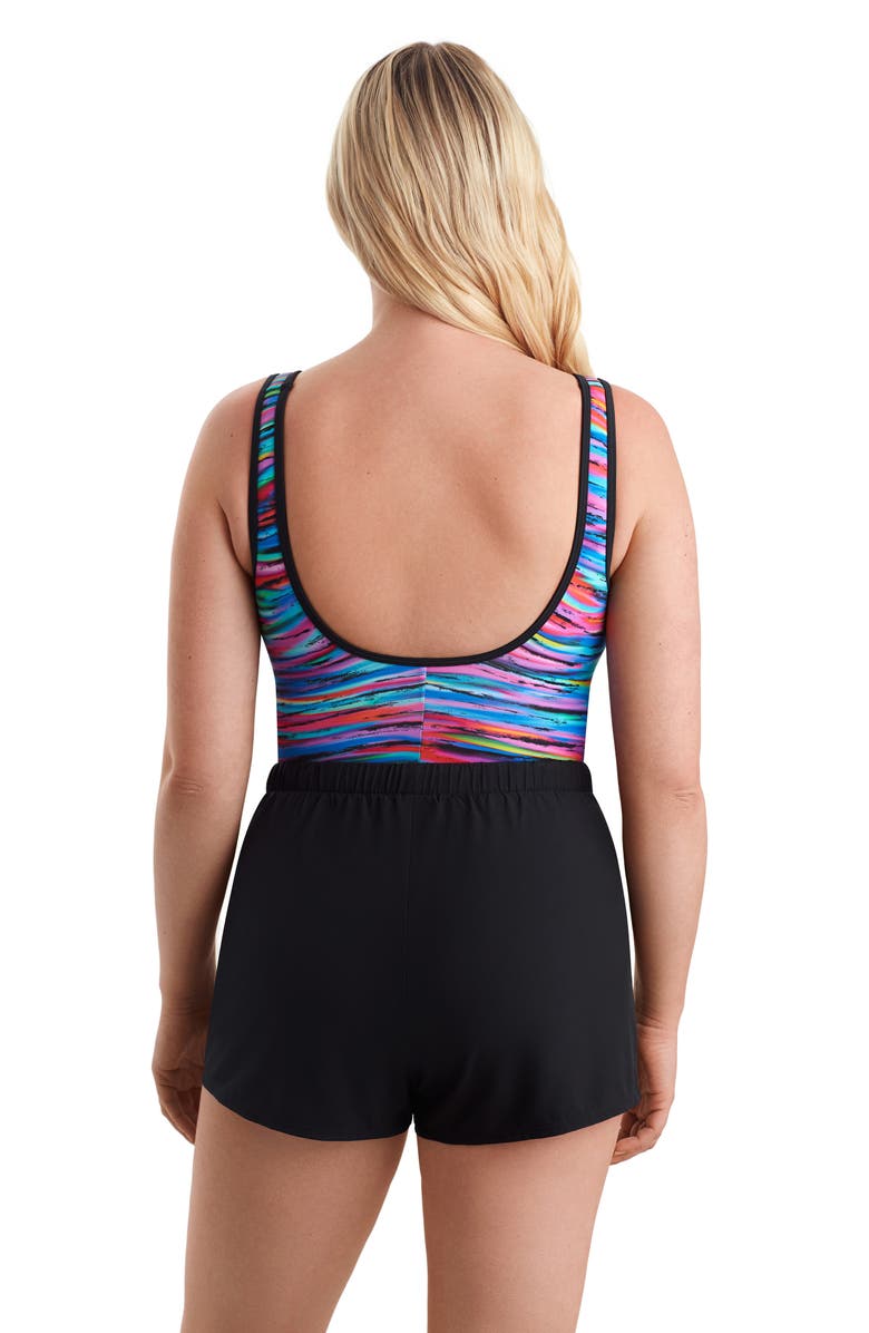 ShapeSolver Sport Binded Scoopneck Runaround Chlorine Resistant One-Piece Swimsuit, Alternate, color, Tidal Wave