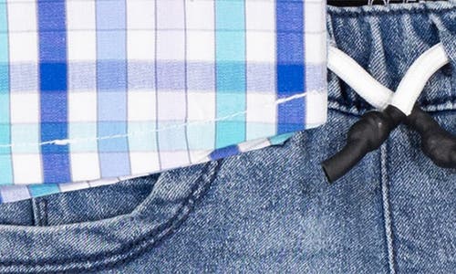 Joe's Check Short Sleeve Button-up Shirt & Denim Shorts Set In Blue