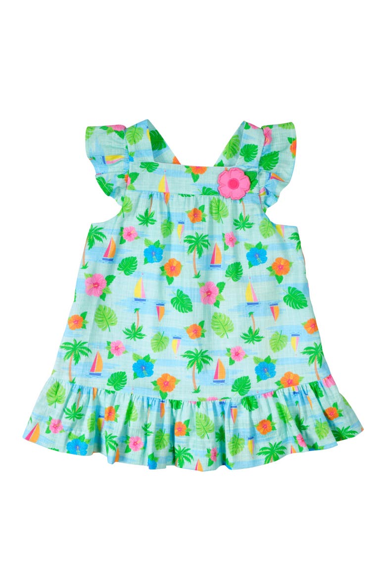 Printed Linen-Look Dress With Flower, Main, color, Blue/White