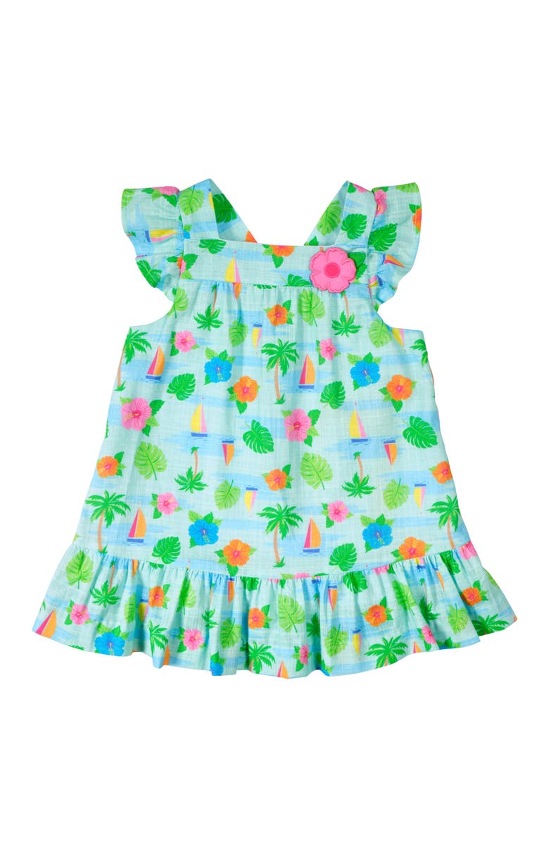 Florence Eiseman Printed Linen-Look Dress With Flower, Main, color, Blue/White