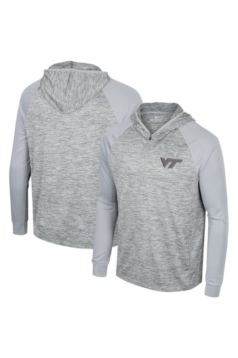 Men's Colosseum Gray Virginia Tech Hokies Cybernetic Raglan Quarter-Zip Hooded Top, Alternate, color, Gray