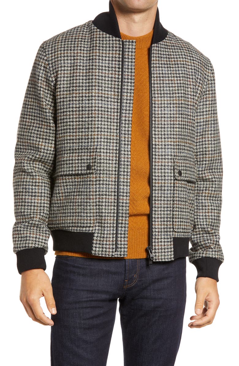 Oliver Spencer Bermondsey Houndstooth Wool Bomber Jacket, Main, color,