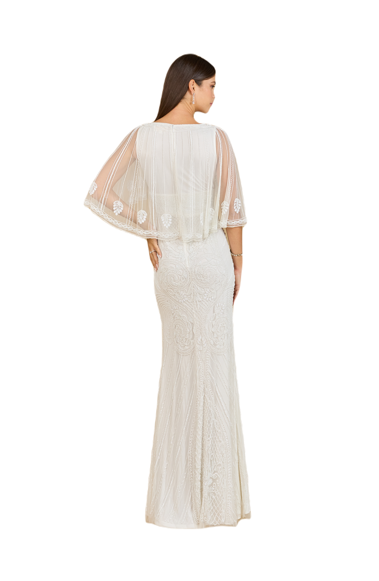 LARA New York Cape Sleeve V-Neck Beaded Gown, Alternate, color, Ivory