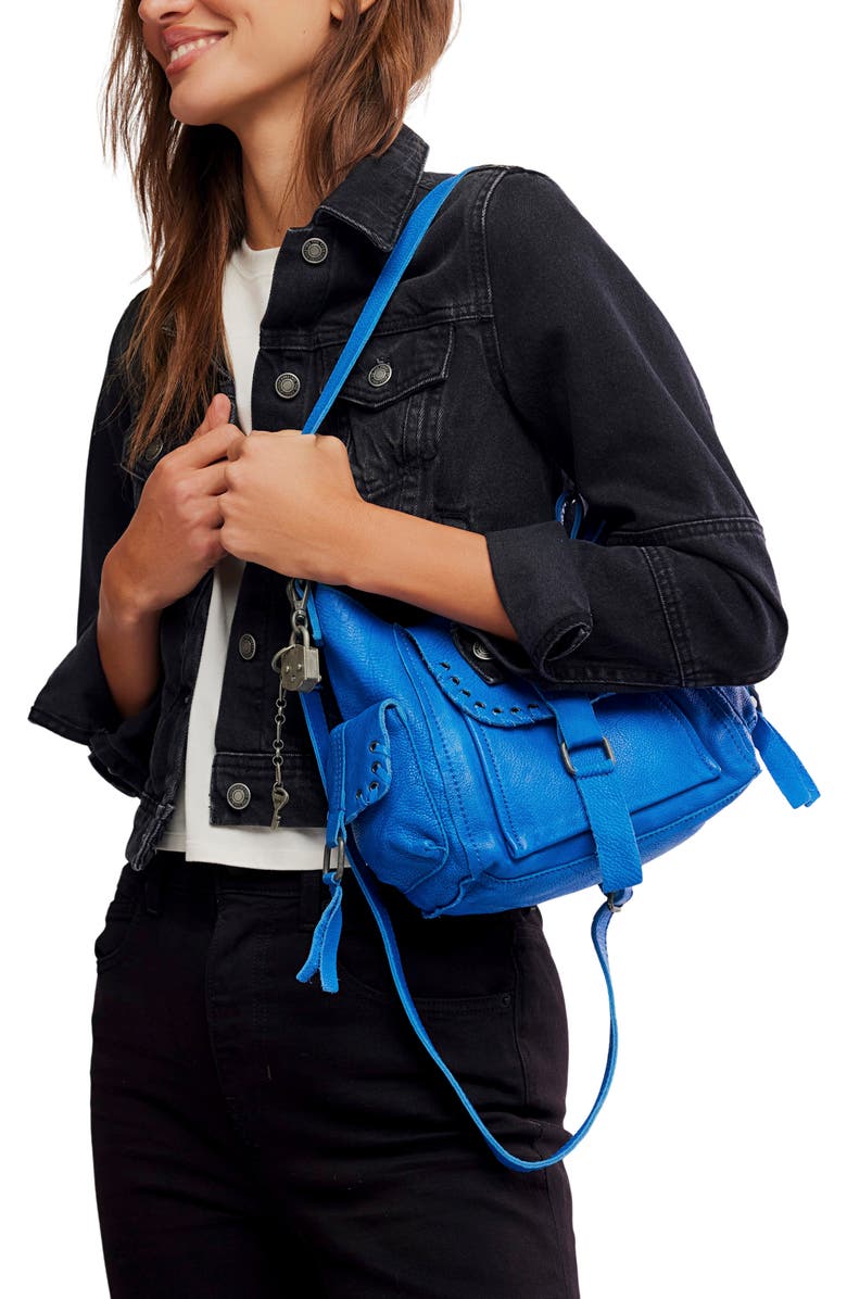 Free People We the Free Baby Leigh Leather Crossbody Bag, Alternate, color, Sapphire