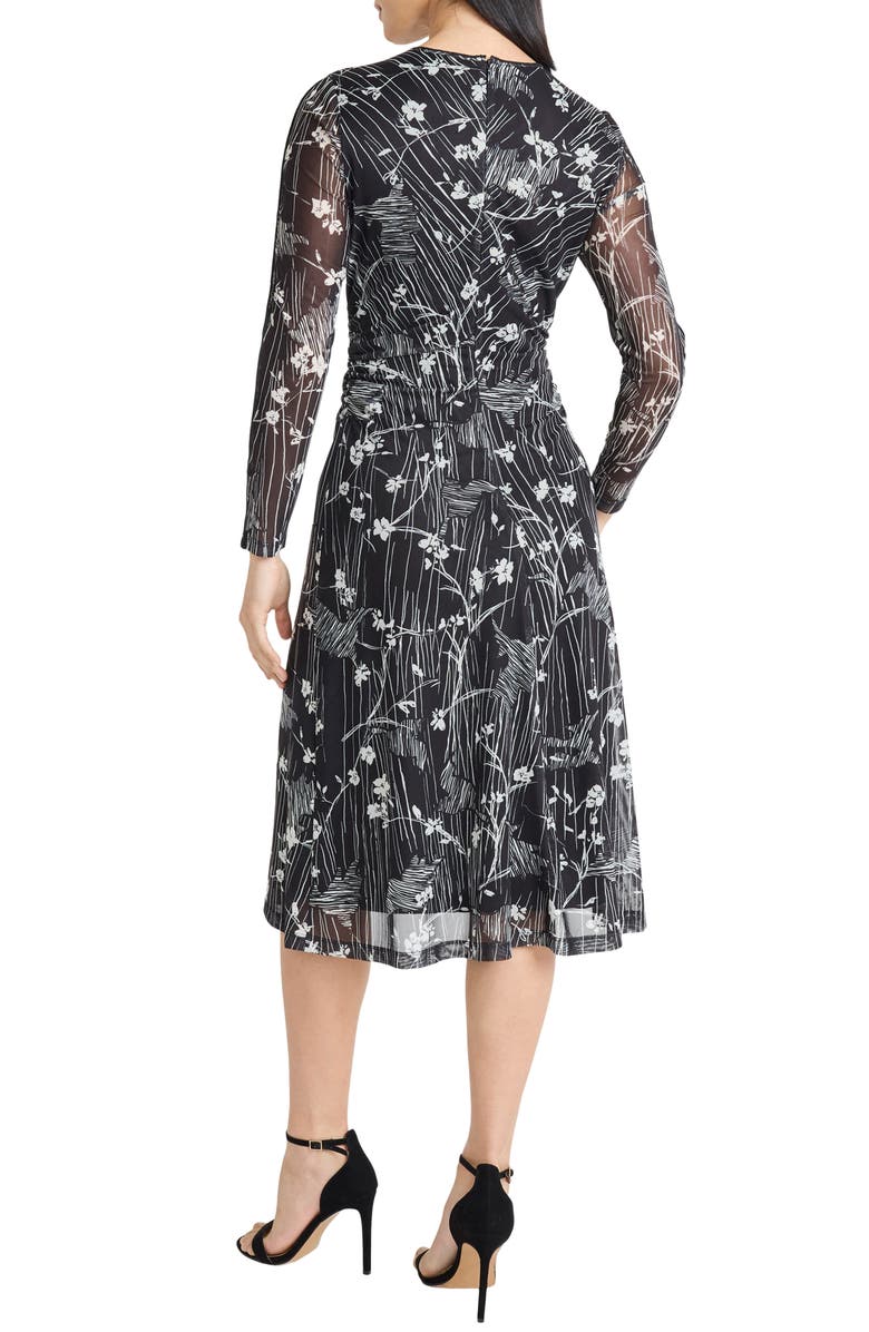 Maggy London Long Sleeve Mesh Midi Dress, Alternate, color, Black/ Ivory