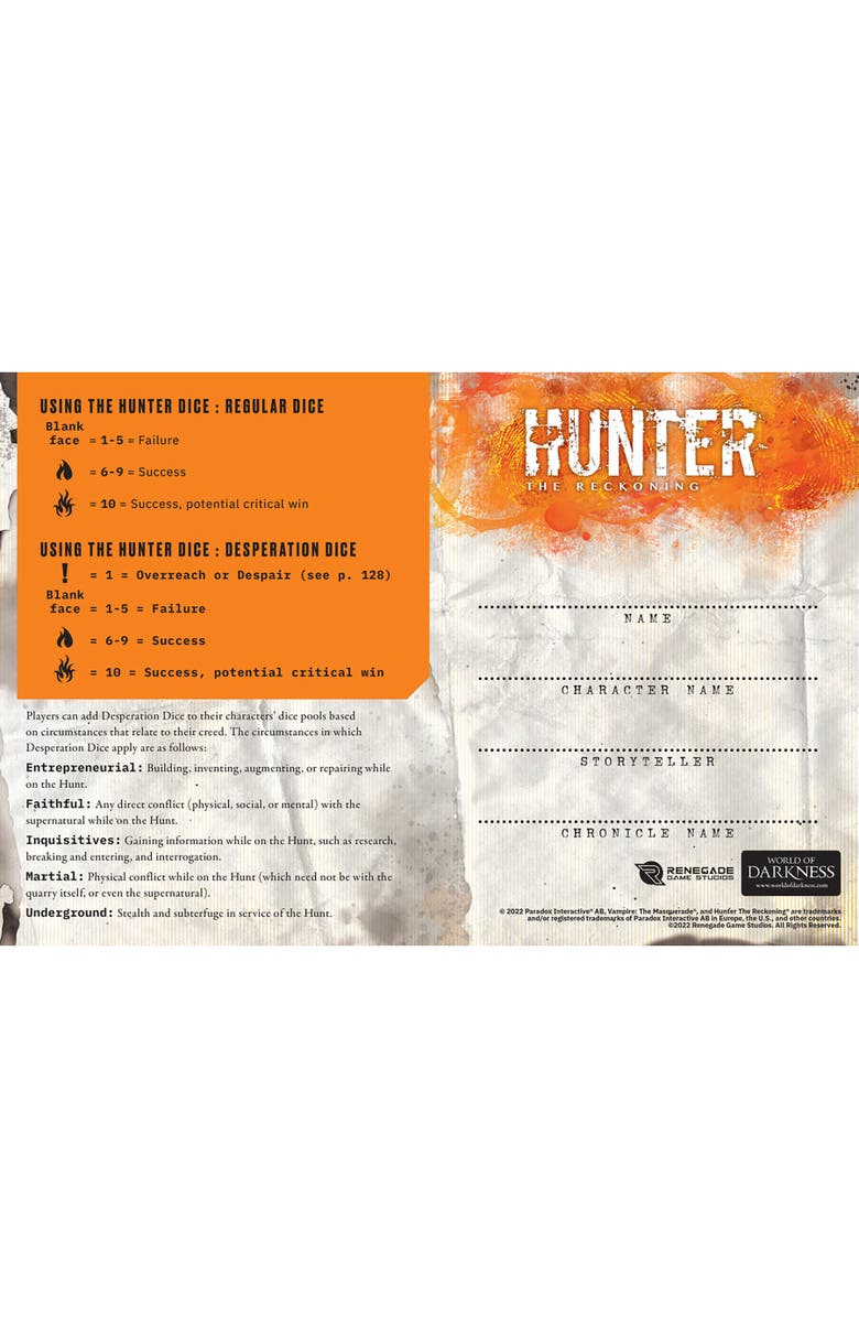 Renegade Game Studios Hunter The Reckoning 5th Edition Roleplaying Game Expansion, Alternate, color, Multicolored