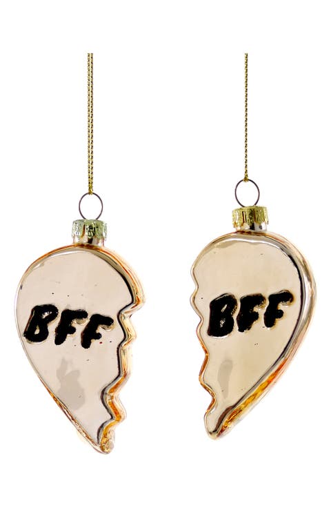 BFF Heart Set of 2 Glass Ornaments