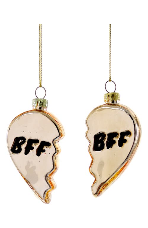 Cody Foster & Co. Bff Heart Set Of 2 Glass Ornaments In Gold