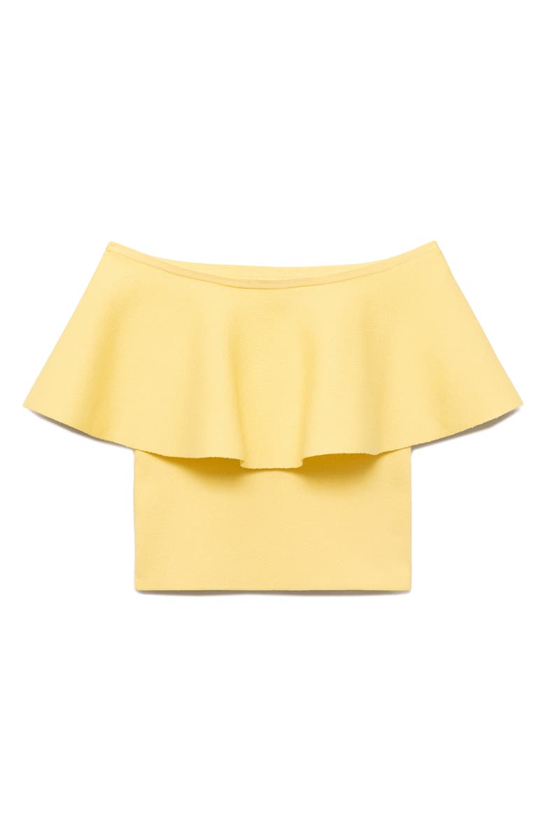 MANGO Ruffle Strapless Crop Top, Alternate, color, Pastel Yellow