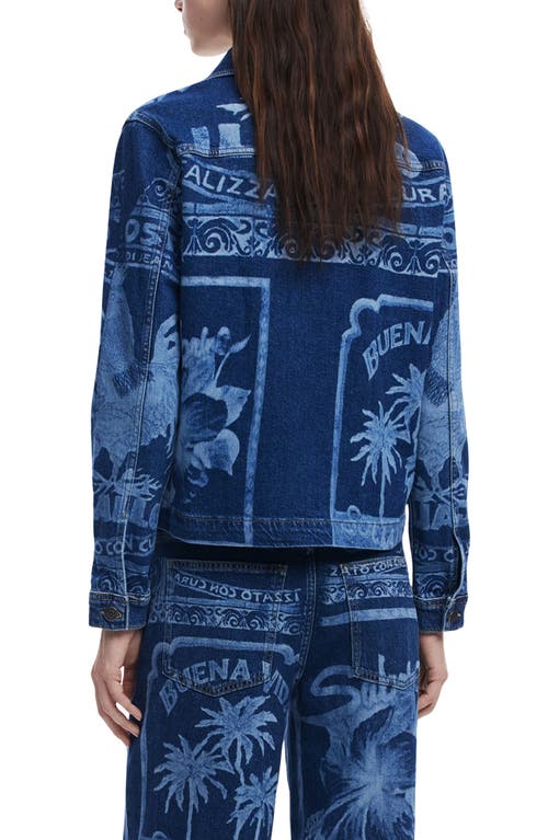 Desigual Palm Tree Denim Jacket In Blue