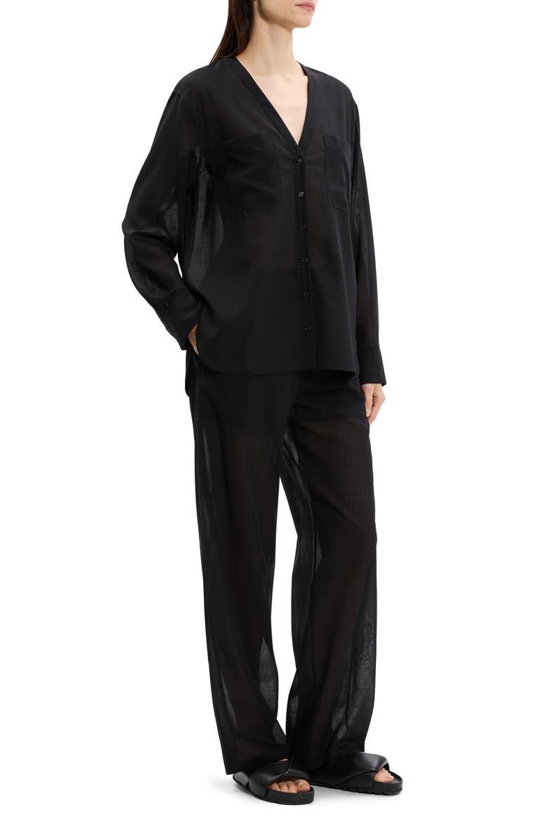 Wool Blend V-Neck Button-Up Shirt, Alternate, color, BLACK