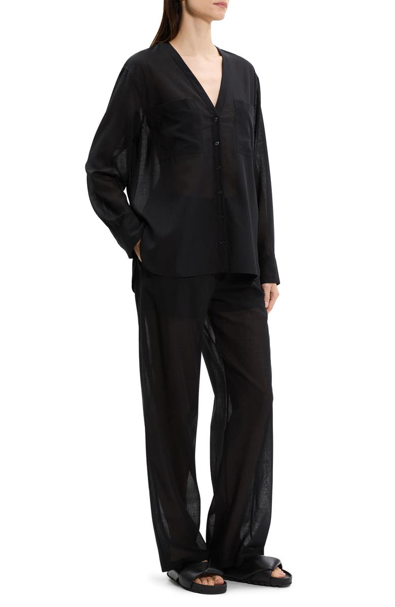 Theory Wool Blend V-Neck Button-Up Shirt, Alternate, color, Black