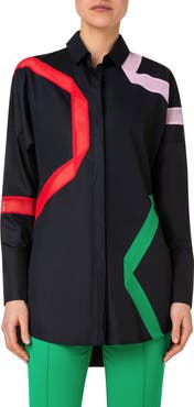 Akris punto Mesh Inlay Cotton Poplin Blouse
