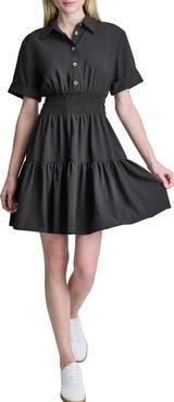 DKNY Smocked Waist Short Sleeve Dress