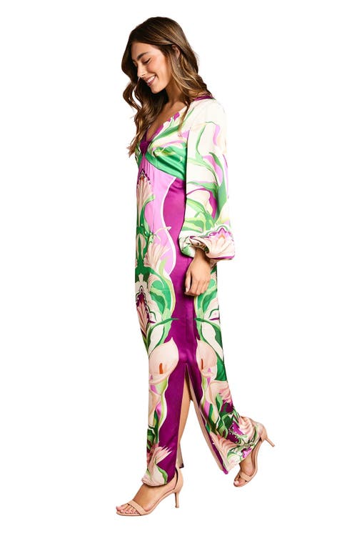 Coast Long Sleeve Placement Print Midi Dress In Multi