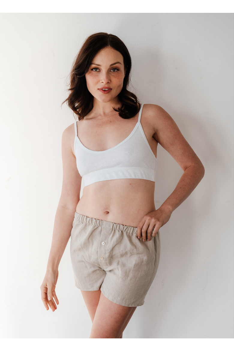 Women's 100% Organic Linen Boxer Shorts, Main, color, White