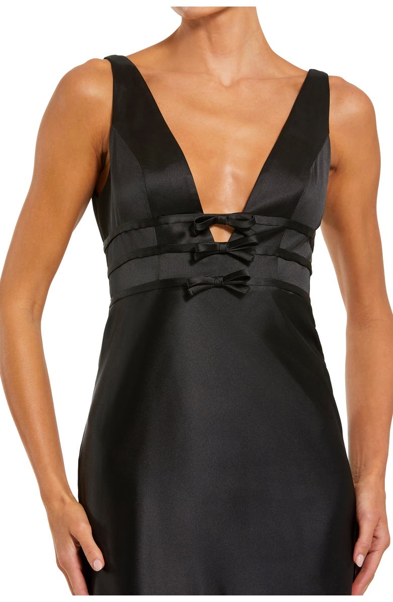Mac Duggal Sleeveless V Neck Satin Gown With Bow Details, Alternate, color, Black