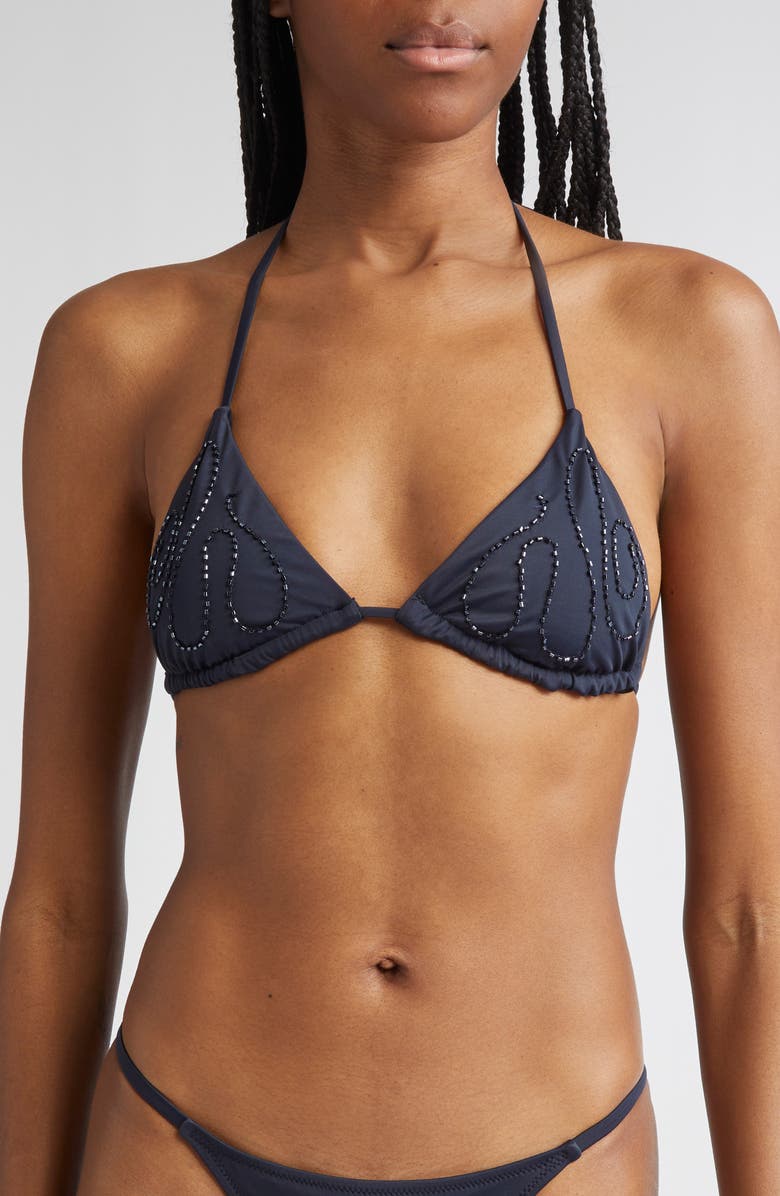 Paloma Wool Sharpie Beaded Triangle Bikini Top, Main, color, Navy