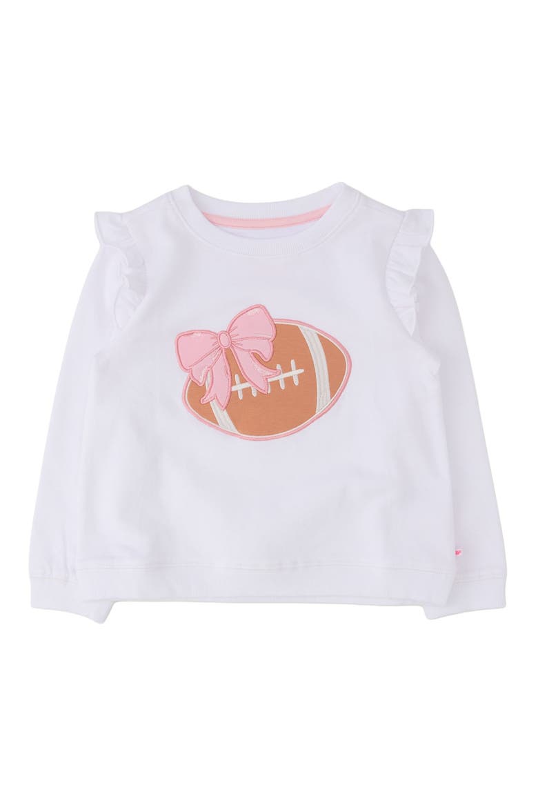 Applique Sweatshirt Bubble Romper, Main, color, Football Bow White
