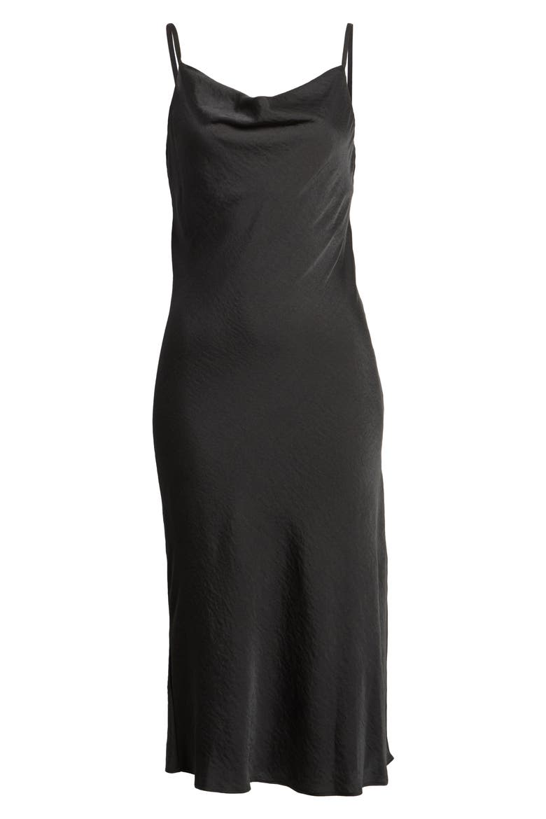 Cowl Neck Satin Midi Dress, Alternate, color, BLACK