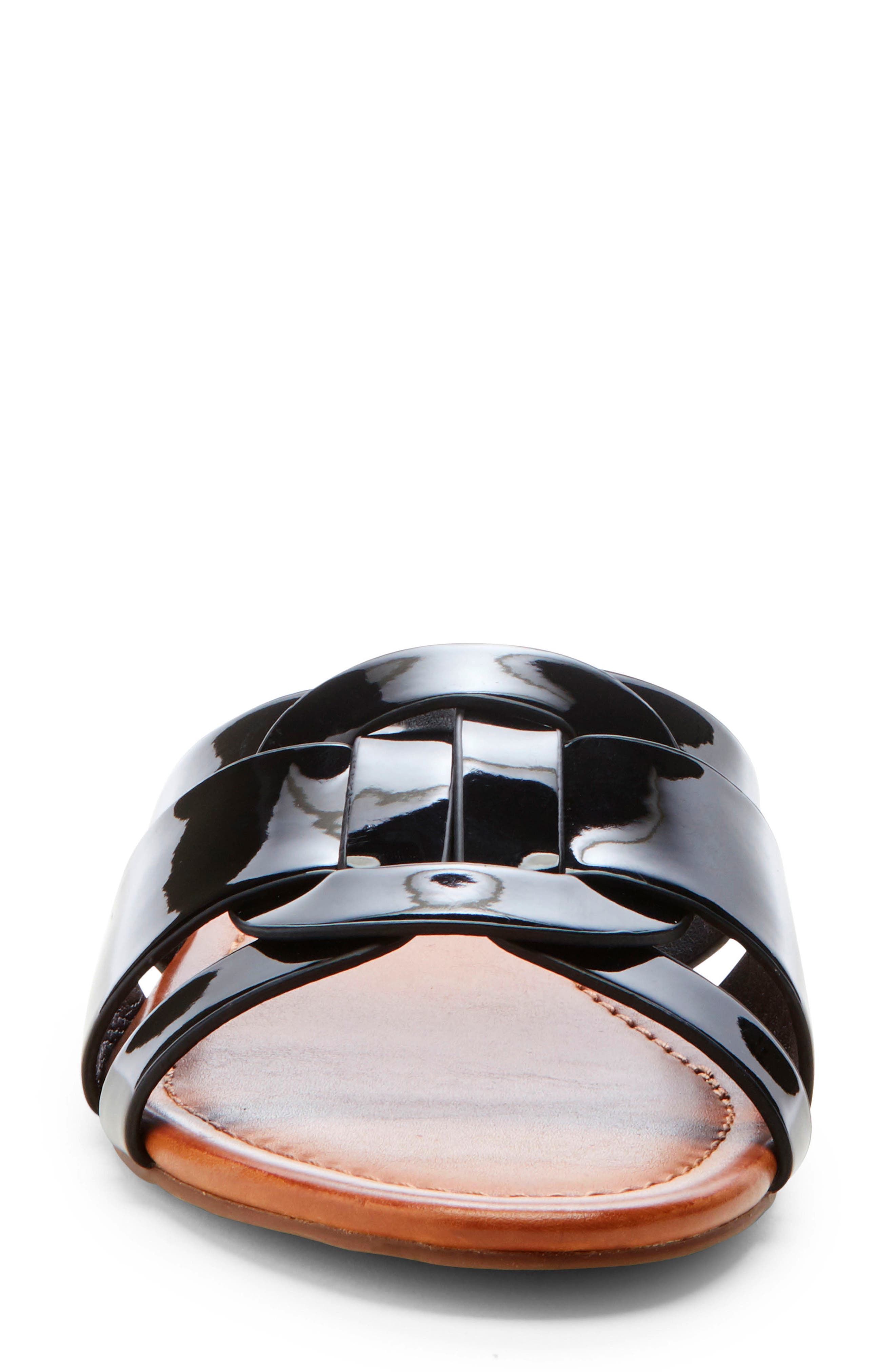 Golda Slide Sandal, Alternate, color, BLACK FAUX PATENT